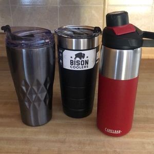3 New Tumblers/Travel Mugs, Camelback, Bison, Primula.